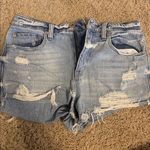 Distressed jean shorts